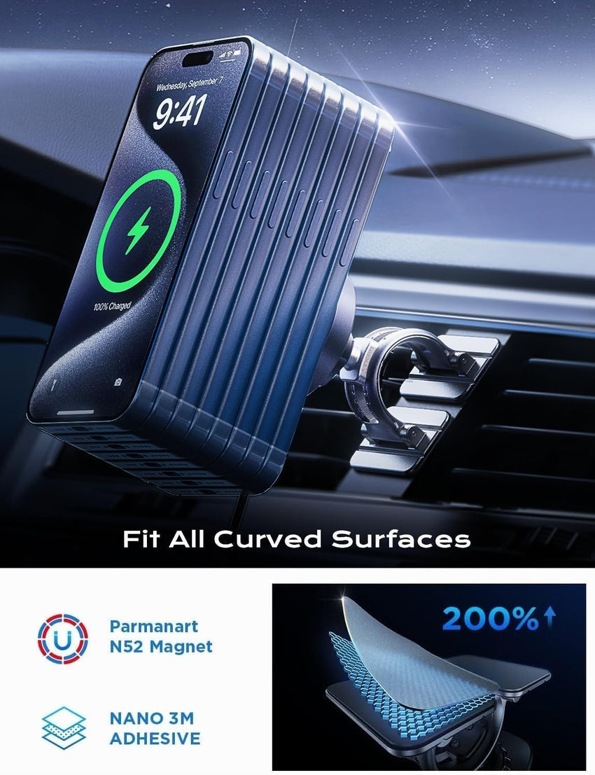 LISEN for Magsafe Car Mount Charger [15W Top Charge] Magnetic Car Phone Holder for iPhone 17 Pro Max Wireless Charger Phone Holder For iPhone 17 Pro Max Air 16 15 14 Magsafe Accessories Non Slip Mat