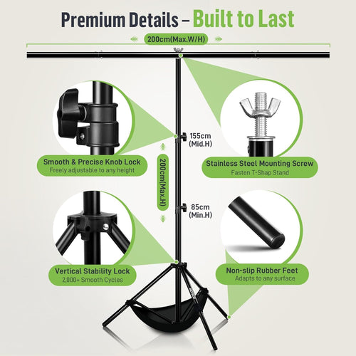 Heysliy Green Screen Background with Stand 2x2M/6.5x6.5Ft,1.5 x2M GreenScreen Photography Backdrop Kit for Gaming,Photo Studio,Stream,Chroma Key