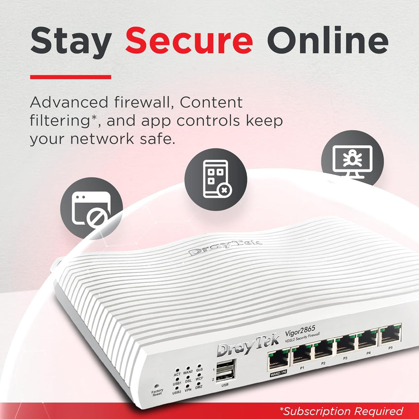 DrayTek Vigor 2865 Ethernet Router, VPN Firewall, VDSL2 35b/ADSL2+ Dual-WAN, Integrated VDSL modem, VoIP, Small Business (Router)