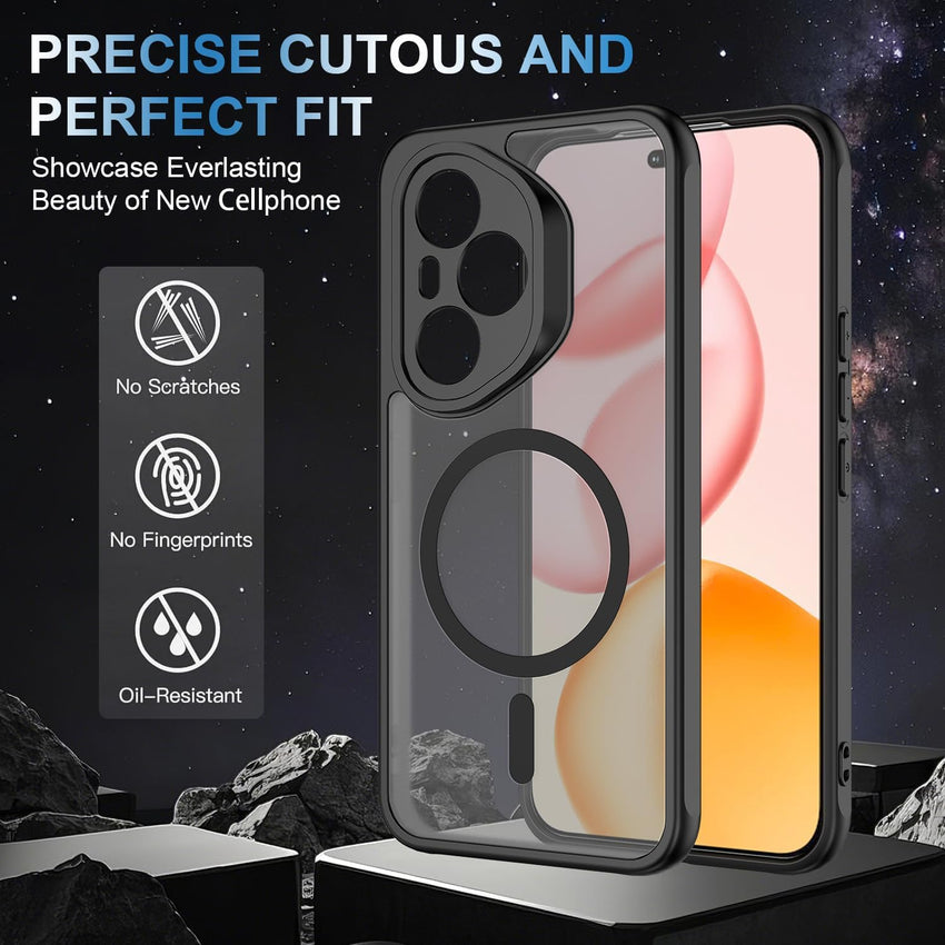 WQRTYJK Magnetic for Honor 400 Pro Case with Tempered Glass Screen Protector Matte Translucent Shockproof Protective Bumper Phone Cover (Black)