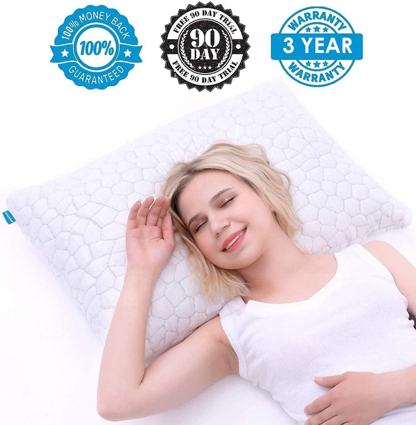 CompuClever Shredded Memory Foam Pillows for Sleeping Cooling Bed Pillow with Adjustable Loft Hypoallergenic Bed Pillows for Side and Back Sleepers Washable Removable Derived Rayon Cover (1-Pack)