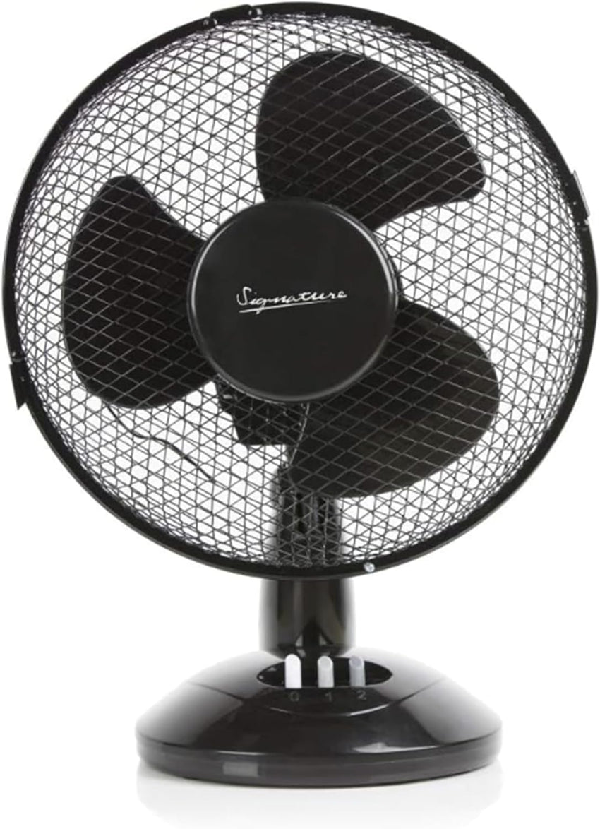 Signature 9â 2 Speed Desk Fan with Oscillation, Adjustable Tilt, Black, S40008B