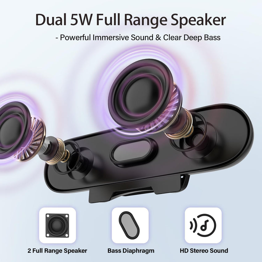 ZETIY USB Speaker for PC, Computer Speakers for Desktop, Monitor Speakers, Mini PC Soundbar, Small Desk Speaker with Clip-on Design for Laptop, Phone - Plug and Play(Black)