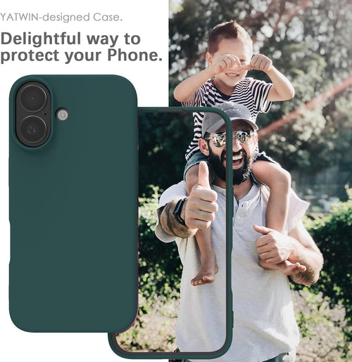 YATWIN Silicone Case for iPhone 16, Soft-Touch, Shockproof, DustProof, Antiskid Full Body Armour Phone Cover for Apple iPhone 16 - Dark Green