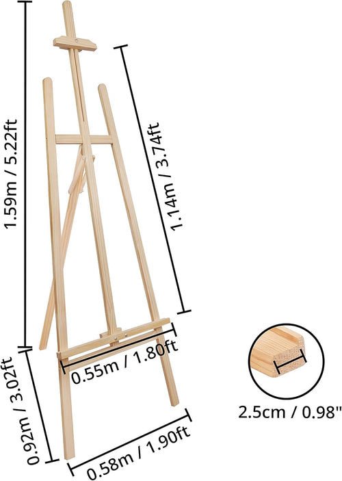 Belle Vous Wooden A-Frame Studio Easel - 1.59m / 5.22ft - Artist Easel - Adjustable/Foldable Tripod - Canvas/Painting Holder for Displays, Exhibition, Drawing, Sketching, Weddings, Arts and Craft