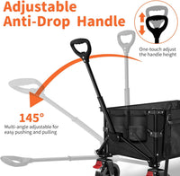 BELEEV Folding Festival Trolley Wagon, Collapsible Camping Trolley Cart with 6" All-Terrain Big Wheels, Side Pocket & Drink Holders, 130L Pull Along Trolley for Beach Grocery Garden Shopping(Black)