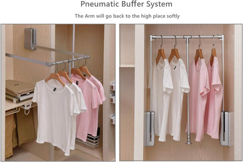 Nisorpa Pull Down Clothes Rail Adjustable 890-1210mm Wardrobe Lift Large Extendable Cloth Hanger Soft Return Storage System with Aluminium Rod Space Saving Weight Capacity 20KG