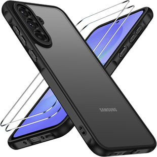 ivoler 3 in 1 Case for Samsung Galaxy A56 5G with 2 Pieces Tempered Glass,[Military Protection] Transparent Anti-Shock Protective Cover-Purple