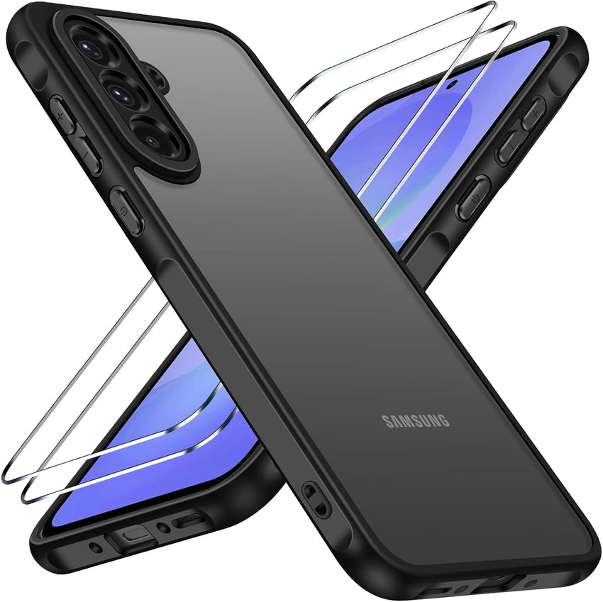 ivoler 3 in 1 Case for Samsung Galaxy A56 5G with 2 Pieces Tempered Glass,[Military Protection] Transparent Anti-Shock Protective Cover-Purple