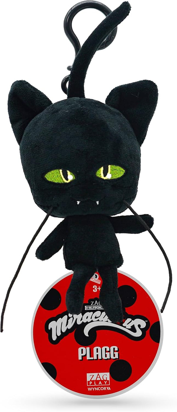 Miraculous Ladybug - Kwami Lifesize Plagg, 5-inch Cat Plush Clip-on Toys for Kids, Super Soft Collectible Stuffed Toy with Glitter Stitch Eyes and Color Matching Backpack Keychain (Wyncor)