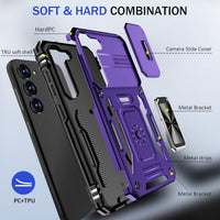 BaHaHoues for Samsung Galaxy S23 Case with Slide Camera Cover and 360^0 Rotatable Magnetic Kickstand Ring, Military Grade Shockproof Protective Case for Galaxy S23 5G (Purple)
