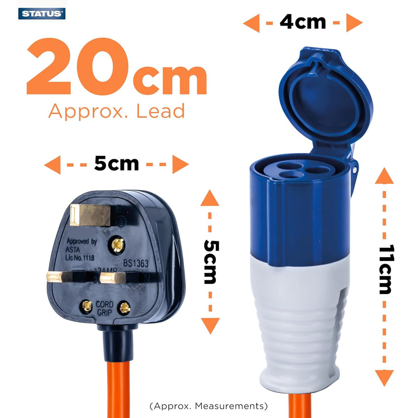 UK Plug to 16A Site Socket Adaptor Cable IP44 Weatherproof â 20cm