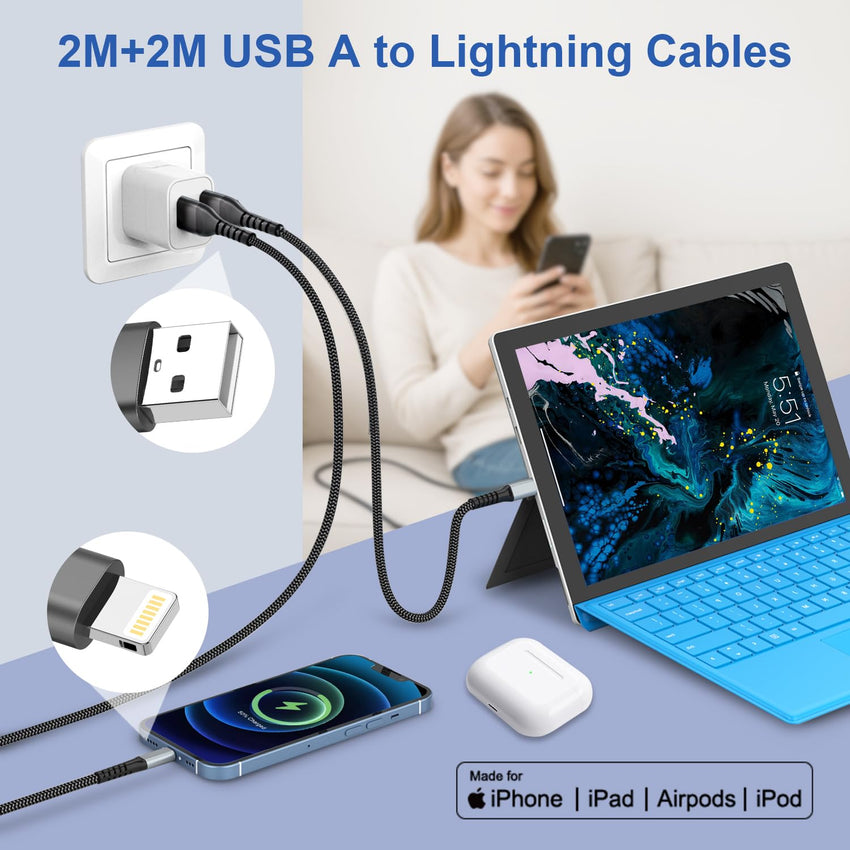 USB to Lightning MFi Certified Charger Cable 1m 2-pack Fast Charge â White