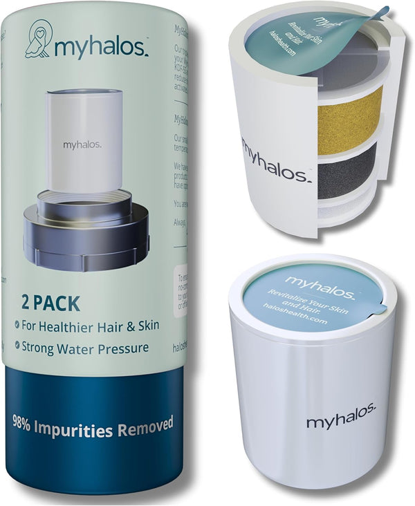 MyHalos Fixed Shower Filter Cartridge Replacement 2 Pack Water Softener