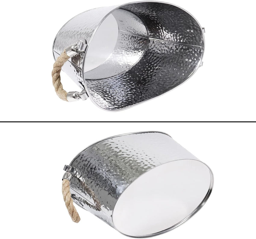 8L Stainless Steel Ice Bucket Champagne Bucket with Hemp Rope Handles Large 8L