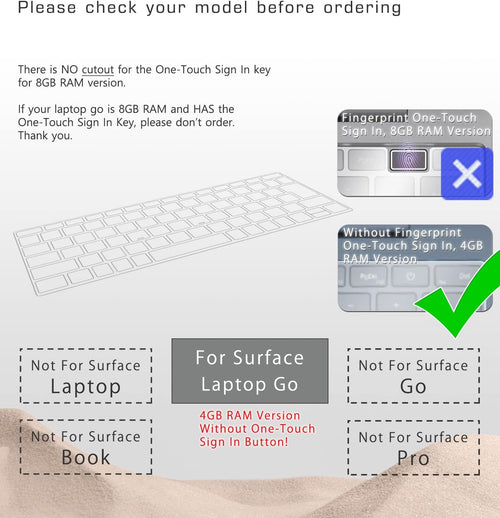 Digi-Tatoo Ultra Thin Keyboard Cover for Microsoft Surface Laptop Go/Laptop Go2 with Fingerprint Power Button (8GB RAM Memory ONLY) 12.4'', Premium High Transparency Keyboard Skin Protector
