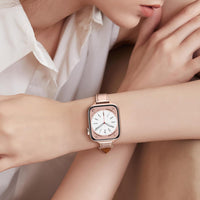 Tuocal Genuine Leather Strap Compatible with Apple Watch Strap 38mm 40mm 41mm 42mm(Series 10) for Women Men, Slim Thin Elegant Narrow Wristband for iWatch Series 10 9 8 7 6 5 4 3 2 1