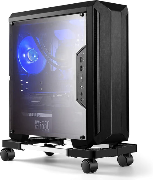 Hmseng Pc Stand, Adjustable computer tower stand, Cpu Stand with 4 Rolling Caster Wheels,Fits Most PC Under Desk-Black