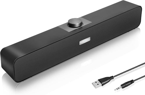 FAYAZ Computer Speakers for Desktop, 6W Stereo USB Computer Soundbar with 2 Diaphragms,3.5mm Aux Input, Knob Volume Control, Wired/Wireless Bluetooth 5.0 Soundbar for Desktop Smartphones Laptop,Black