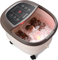 RENPHO Motorized Rollers Foot Spa Massager, Foot Bath with Fast Heating, Automatic Massage, Powerful Bubble Jets, Pedicure for Tired Feet, Adjustable Timer and Temperature,Brown