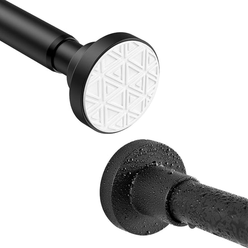 Extendable Shower Curtain Pole 150cm-250cm (59-98 inches) Stainless Steel No Drill Curtain Pole,Kongming Door Shower Curtain Rail Tension Rod,Non-Slip,Never Rust for Wardrobe Curtain Kitchen(Black)