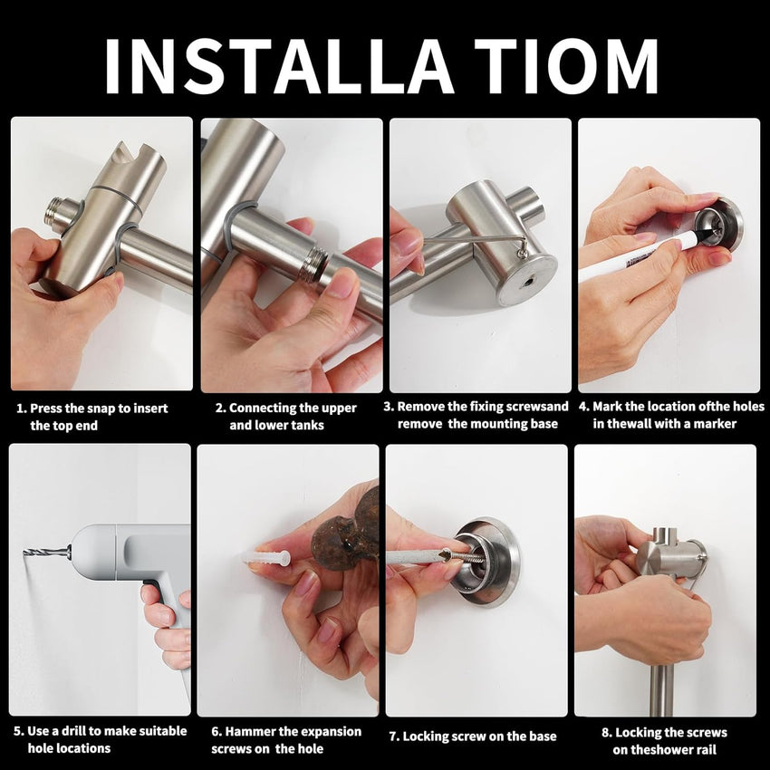 Vista 66cm Shower Riser Rail SUS304 Stainless Steel Bathroom Rail for Shower Wall Mounted Adjustable Shower Head Holder Brushed Silver
