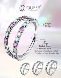 20G Nose Ring Hoops, Double Line CZ Opal Helix & Tragus Earrings â Silver