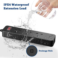 Waterproof Outdoor Power Strip 3-Outlet Surge Protector with USB 1.8m Cable â Black