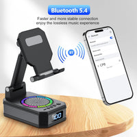 Phone Stand with Bluetooth Speaker 4-in-1 Wireless Charger Foldable RGB Lights