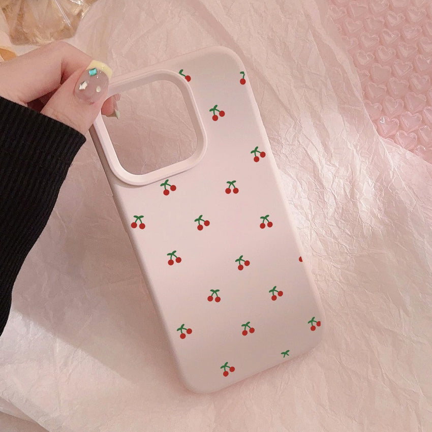 Reownest Case for iPhone 14/13, Cute Cherry Pattern Design Soft Slim TPU Cover with Raised Camera Protection Stylish Aesthetic Phone Case for Girls & Women - Pink