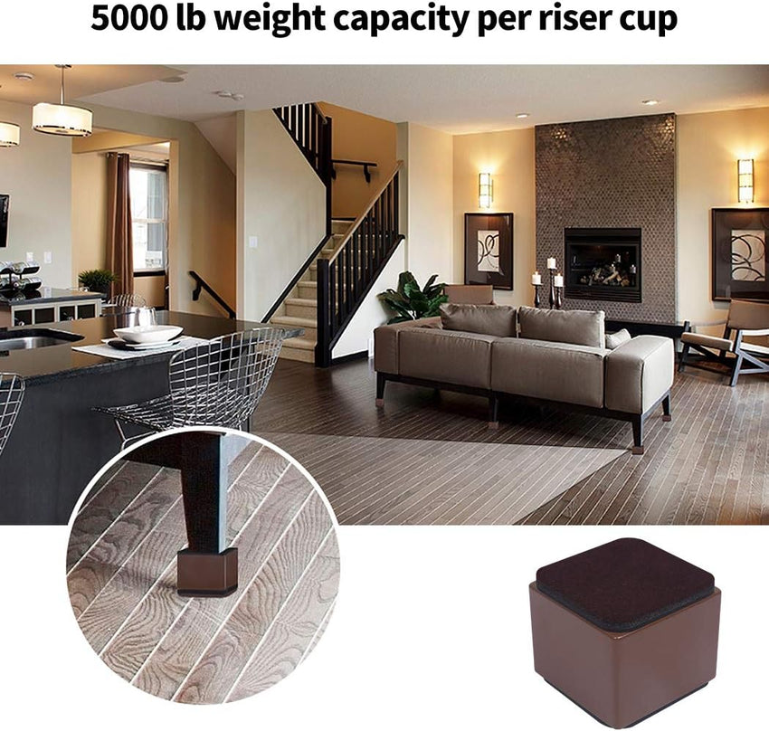Furniture Risers Heavy Duty 2" Lift Supports 20,000 lbs â Square Brown