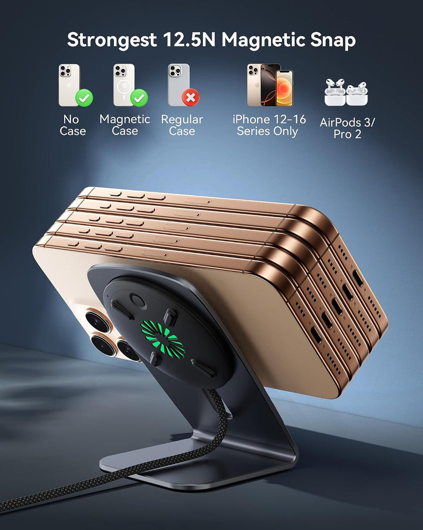 INIU Magnetic Wireless Charger Stand Qi2 15W MagSafe-Compatible Cooling Fan