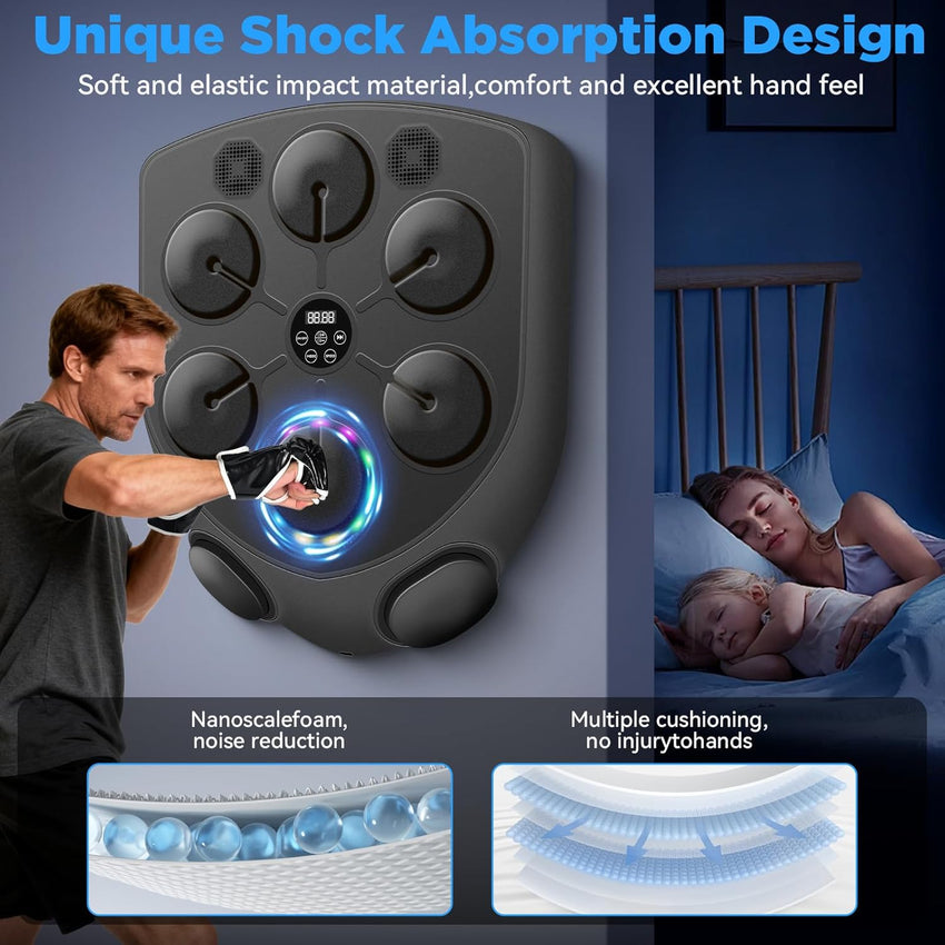 JUOIFIP Music Boxing Machine, Smart Musical Boxing Machine with LED Lights, Support Bluetooth, 9 Speeds & Modes, Automatic Counting, Wall Mounted, Smart Music Punch Machine for Adults Kids