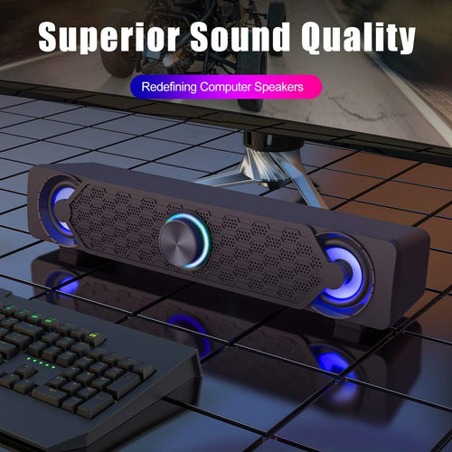 Smalody PC Speakers, Computer Speaker, USB Soundbar, Gaming with Cool LED Lights, Multimedia Speaker Perfect for PC Games,Computer, Desktop, Laptop