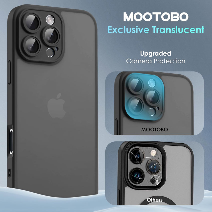 Mootobo for iPhone 16 Pro Max Case with Camera Lens Full Cover Protection, Military-Grade Drop Protection Phone Case, Anti-Fingerprint Slim Shockproof Matte Back 6.9 inch- Black