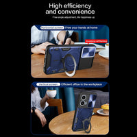 KUSINHOKA Case for Motorola Moto G34 5G With Slide Camera Protection Cover,Magnetic Metal Ring Kickstand Shockproof Military Grade Heavy Duty Tough Cover,Blue