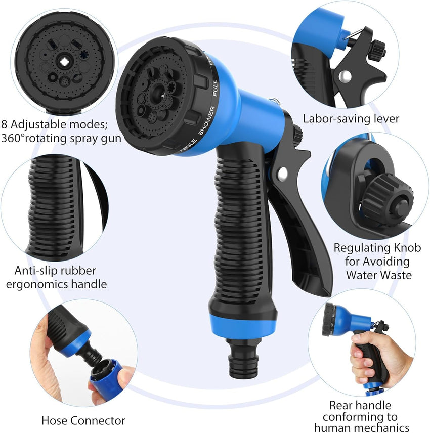 Expandable Garden Hose 30m (100ft) 8-Mode Spray Gun 3x Flexible Non-Kinking â 3/4in & 1/2in Connectors