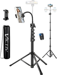 Victiv 77.5" Tall Tripod for Smartphone, Overhead Phone Tripod Stand with Flexible Gooseneck Compatible with iPhone 17/16/15/14/13/12, Portable Aluminum Selfie Stick Camera Tripod for Travel Vlogging