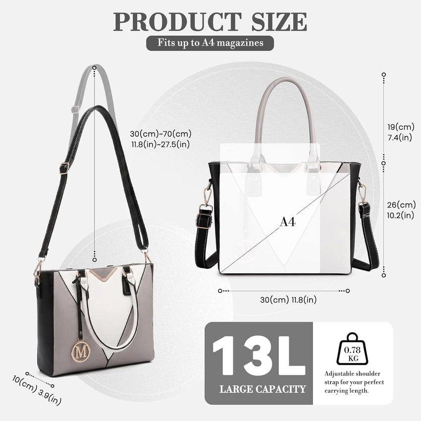 Miss Lulu Handbags for Women Color Block Match Shoulder Bag Lightweight Handbag Medium Top-Handle Bag