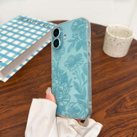 NITITOP Compatible with iPhone 16 Plus Case Cute Clear Green Flower Floral Line Design for Women Girls Transparent Full Camera Slim Soft TPU Shockproof Protective Phone Cover - Green