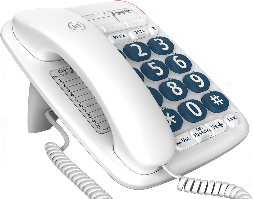 BT Big Button 200 Corded Landline House Phone, Home Phone, Elderley Friendly Big Buttons, Hearing Aid Compatible, Amplified Speech, Handsfree