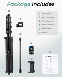 Victiv 77.5" Tall Tripod for Smartphone, Overhead Phone Tripod Stand with Flexible Gooseneck Compatible with iPhone 17/16/15/14/13/12, Portable Aluminum Selfie Stick Camera Tripod for Travel Vlogging