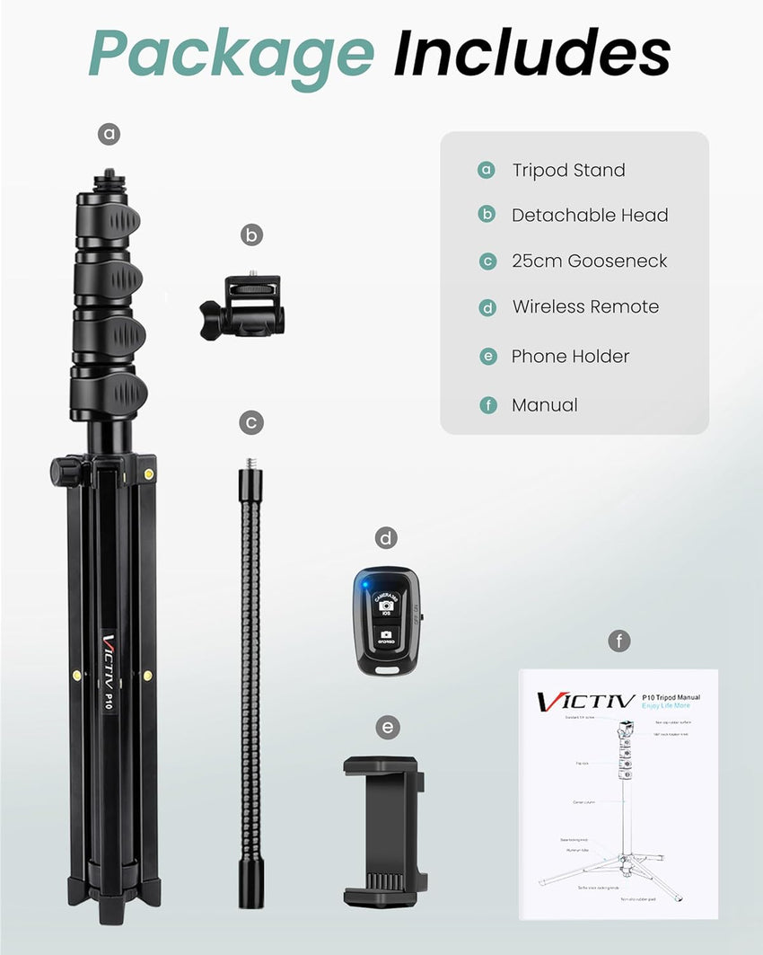Victiv 77.5" Tall Tripod for Smartphone, Overhead Phone Tripod Stand with Flexible Gooseneck Compatible with iPhone 17/16/15/14/13/12, Portable Aluminum Selfie Stick Camera Tripod for Travel Vlogging