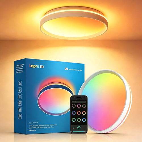 Lepro T1 AI Smart Ceiling Light 24W, Music Sync, Voice Control, AI Lighting Design Assistant, Waterproof Bathroom Light, DIY by Zone, Bluetooth&WiFi, Color Changing, Work with Alexa, Google Home, 29CM