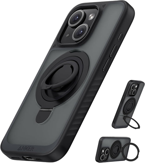 Anker MagGo Magnetic Case with 360^0 Soft Silicone Ring Stand for iPhone 15, Slim and Durable MagSafe-Compatible Protective Cover, 2-in-1 Shockproof Case Exclusively for iPhone 15 Black