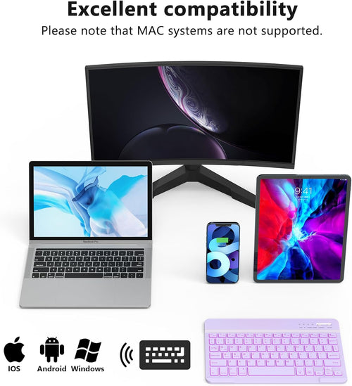 Bluetooth Keyboard Rechargeable Wireless QWERTY Portable for iPad/iPhone â Light Purple