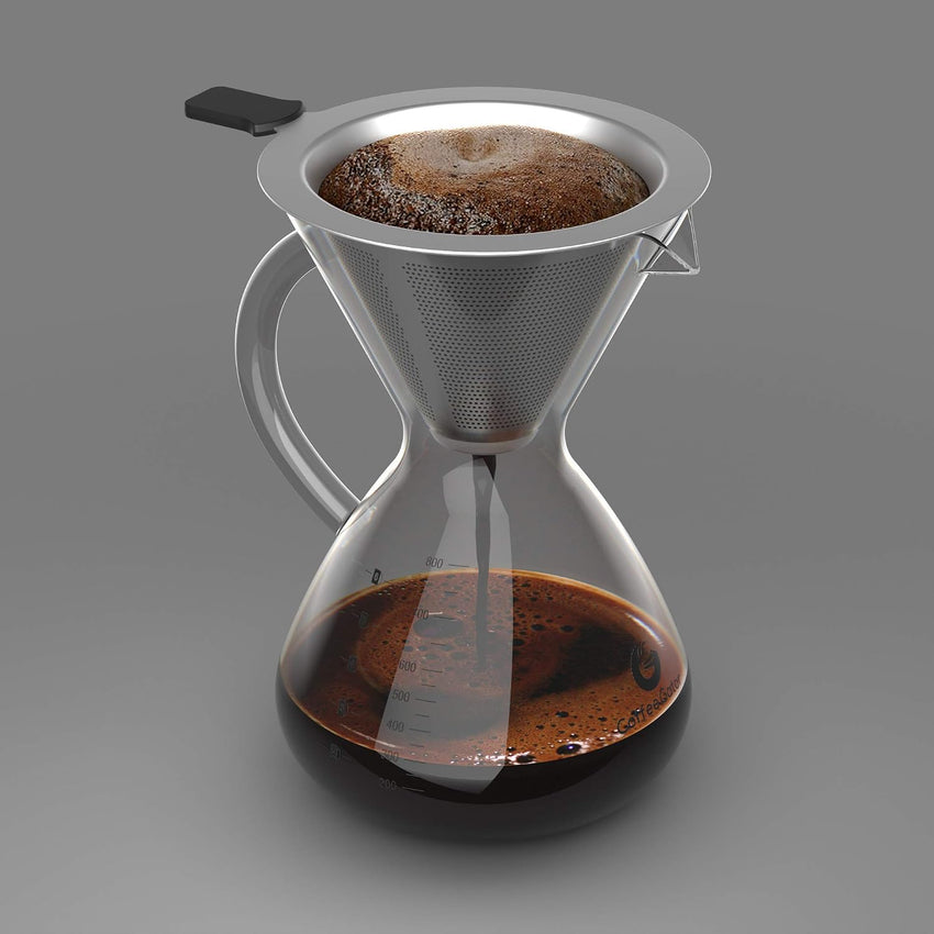 Coffee Gator Pour Over Coffee Maker Stainless Steel Filter & Glass Dripper - Paperless Hand-Drip Brewer - Eco Friendly - Kitchen & Housewarming Gifts - 800ml