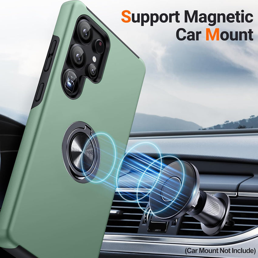AOUIA for Samsung Galaxy S25 Ultra Case with Stand, Slim Fit Shockproof Case for Samsung S25 Ultra, Full Body Protection Phone Case for Galaxy S25 Ultra-Support Magnetic Car Mount (Alpine Green)