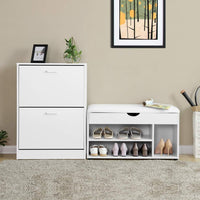 VASAGLE Shoe Cabinet 2 Flip Doors Adjustable Divider for 12 Pairs Narrow Entrance Ã¢ÂÂ White