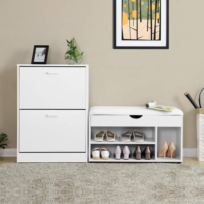 VASAGLE Shoe Cabinet 2 Flip Doors Adjustable Divider for 12 Pairs Narrow Entrance Ã¢ÂÂ White